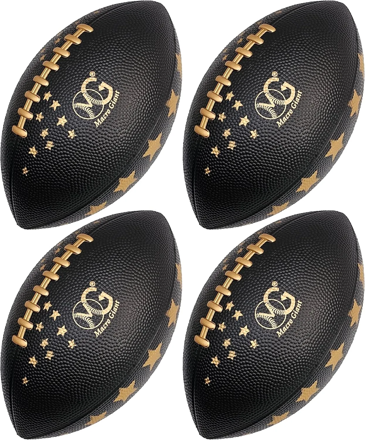 Macro Giant 9 Inch PU Mini Foam American Football, Set of 4, Black- Gold Color, Playground Ball, Kid Sports Toys, Kickball, Backyard, Beach, School Playground, Beginner