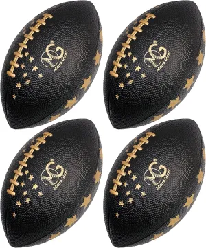 Macro Giant 9 Inch PU Mini Foam American Football, Set of 4, Black- Gold Color, Playground Ball, Kid Sports Toys, Kickball, Backyard, Beach, School Playground, Beginner