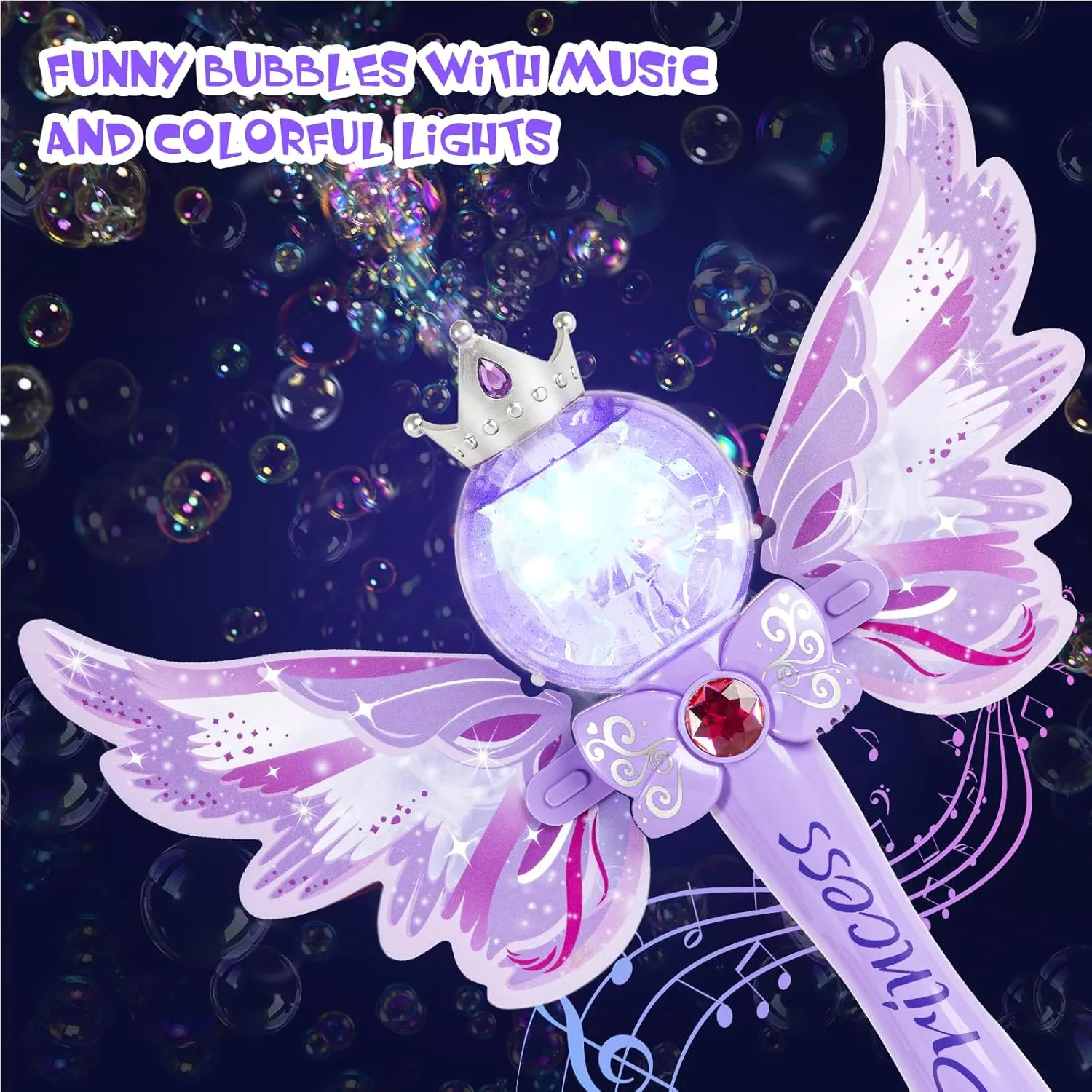 Magic Princess Bubble Wand Maker for Kids, Light Up & Musical Automatic Bubble Machine & Bubble Blower,Birthday Party Gift for 3 4 5 6 7 8 Year Old Girls,Outdoor Bubble Toy for Toddlers.(Light Purple)