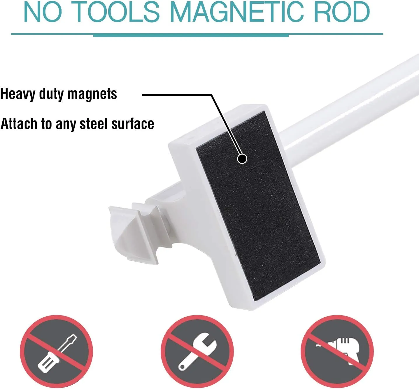 Magnetic Curtain Rods for Metal Doors Multi-Use Adjustable Curtain Rods for Small Windows Cafe Sidelight and Iron Steel Places, 1/2 Inch Diameter, Tool Free (2 Pack, Adjust from 16 to 28 Inch, White)