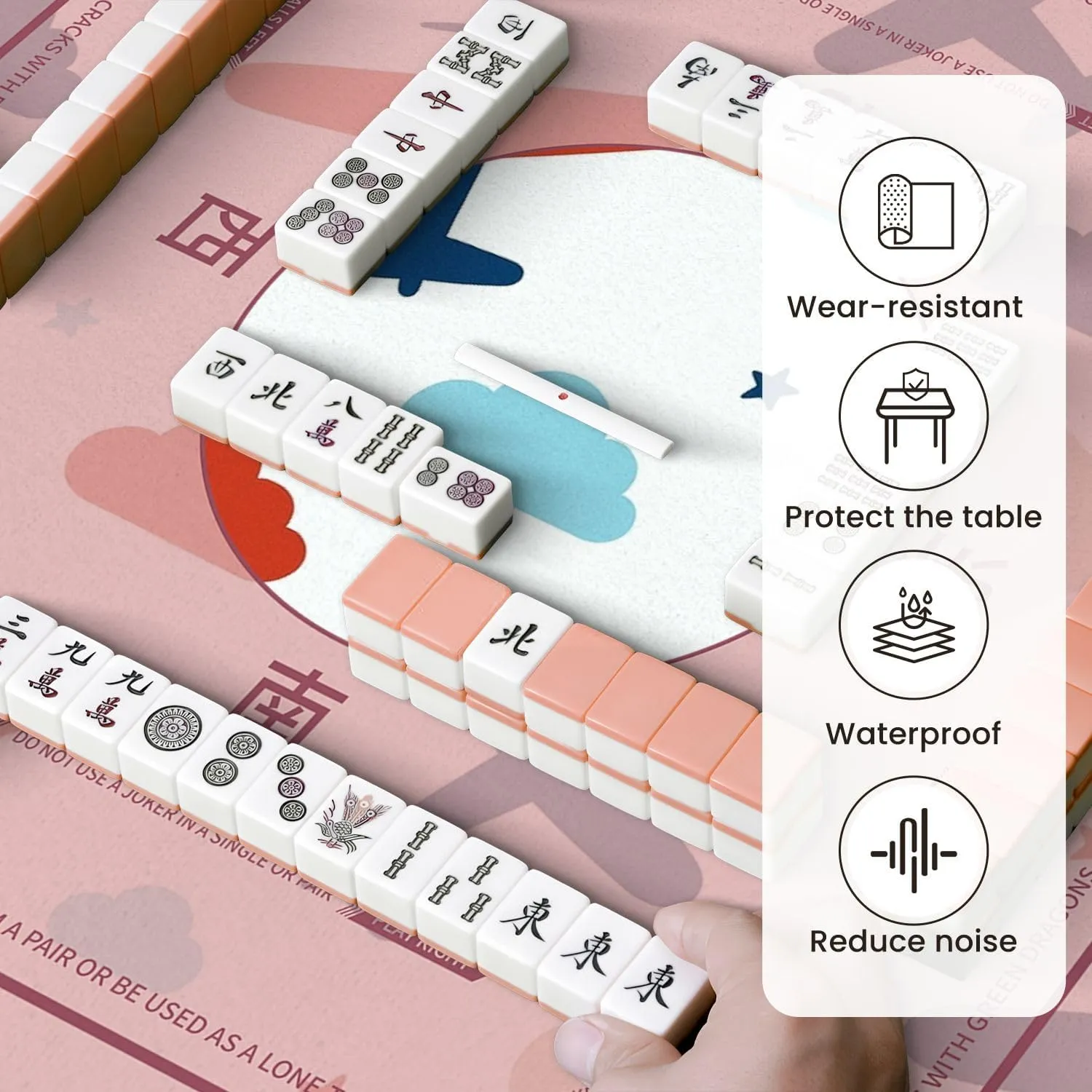 Mahjong Mat for Table Kids Seamless Airplanes Stars Clouds Colorful White Baby 31.5" x 31.5" Non-Slip Noise-Reducing Game Mat Premium Mahjong Accessories for Poker Dominoes Board Games