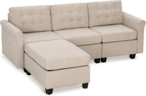 MAISON ARTS Modular Sofa Sectional Convertible 3 Seater L Shaped Couch with 1 Movable Ottomans & Washable Linen Fabric, Comfy Sleeper Sofa Bed for Small Spaces, Living Room, Office, Beige