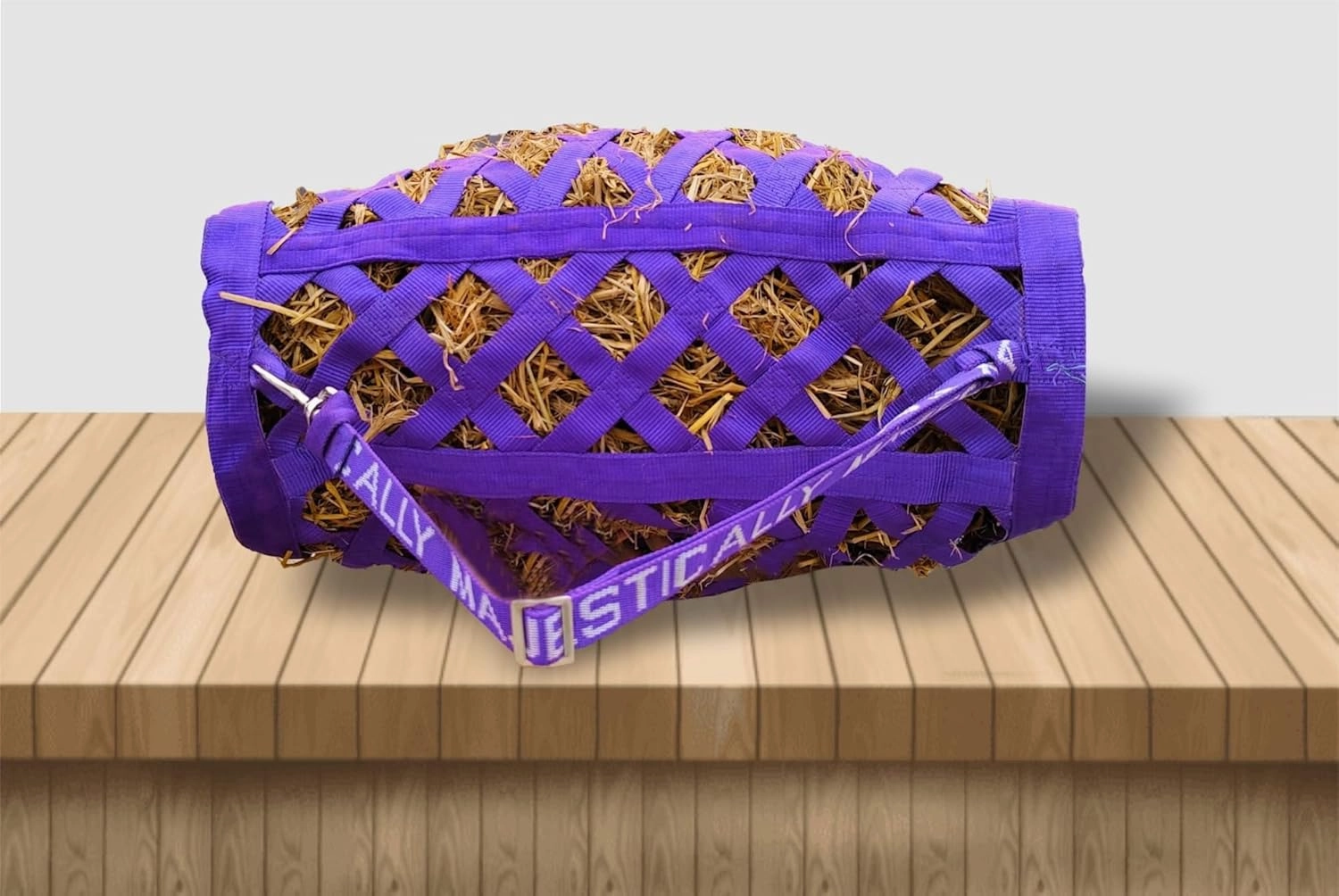 Majestic Ally Double Side Open Slow Feeder Hay Bag - Diamond Shaped Obliquely Placed Webbing (Purple)