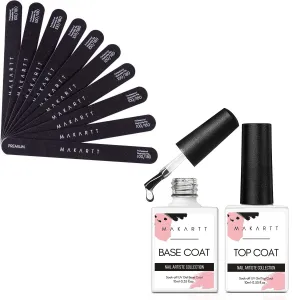 Makartt Nail File 100 180 Grit Emery Boards for Nails Bundle with Gel Top Coat and Base Coat Set, No Wipe Top Coat Shine Finish Soak Off Gel Base Top Coat Long Lasting LED Nail Lamp Ge