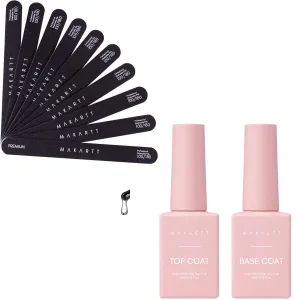 Makartt Nail File 100 180 Grit Emery Boards for Nails Bundle with No Wipe Top Coat and Base Coat Kit, Clear Gloss Shiny Stain Resistant General Gel Top Coat
