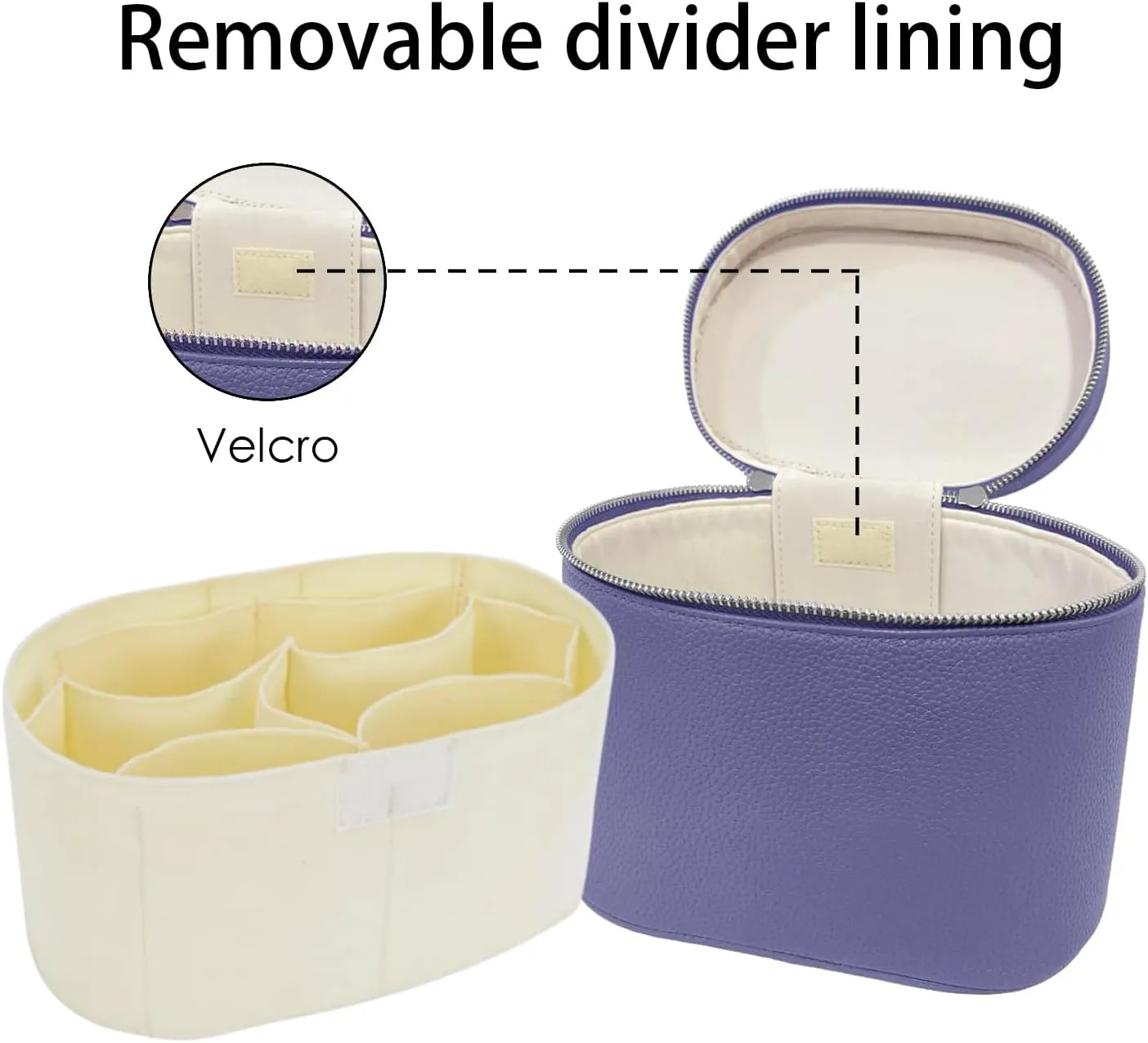Makeup Bag Cosmetic Vanity Case -Leather Portable Toiletry with Removable Divider Travel Organizer Bag with Travel Razors for Women (Purple)