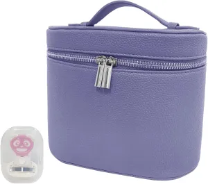 Makeup Bag Cosmetic Vanity Case -Leather Portable Toiletry with Removable Divider Travel Organizer Bag with Travel Razors for Women (Purple)
