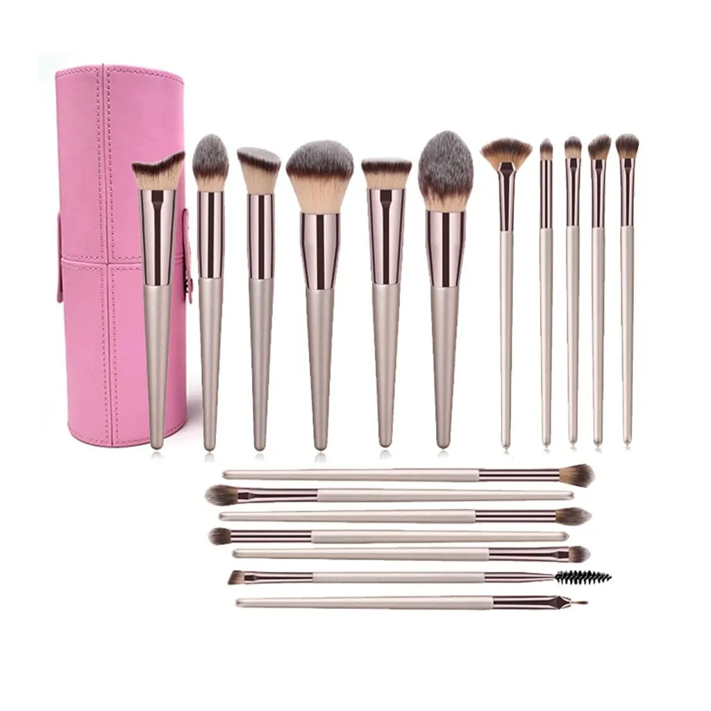 Makeup Brush Set 18 Pcs Foundation Powder Concealers Eye shadows Blush Makeup Brush Champagne Brushes with Holder