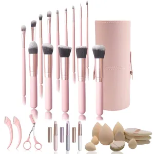 Makeup Brushes Set Professional, 14pcs Cosmetics Brush, Rose Pink Travel Make up Brushes Set with Case