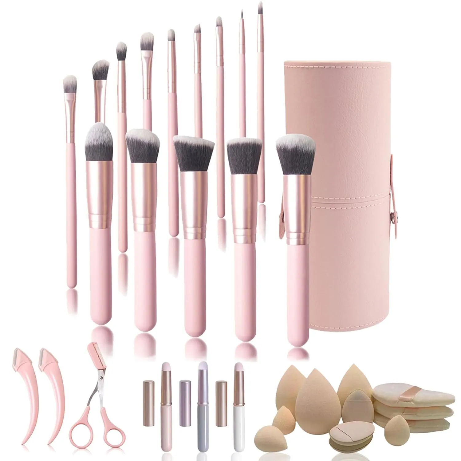 Makeup Brushes Set Professional, 14pcs Cosmetics Brush, Rose Pink Travel Make up Brushes Set with Case