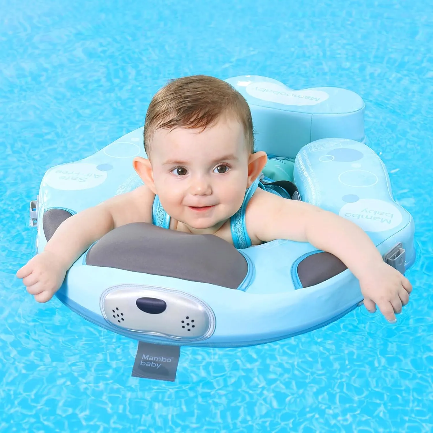 Mambobaby Float with Canopy and Tail New Upgraded Non-Inflatable Baby Pool Float Mambo Float Swim Trainer Solid Infant Swim Float Adjustable Pearl Foam Baby Swim Ring