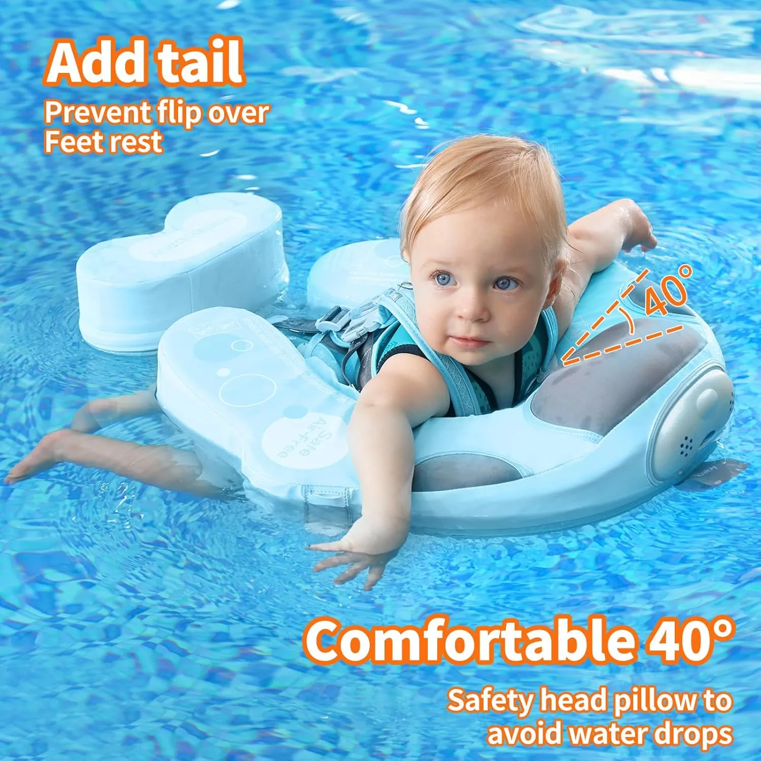 Mambobaby Float with Canopy and Tail New Upgraded Non-Inflatable Baby Pool Float Mambo Float Swim Trainer Solid Infant Swim Float Adjustable Pearl Foam Baby Swim Ring