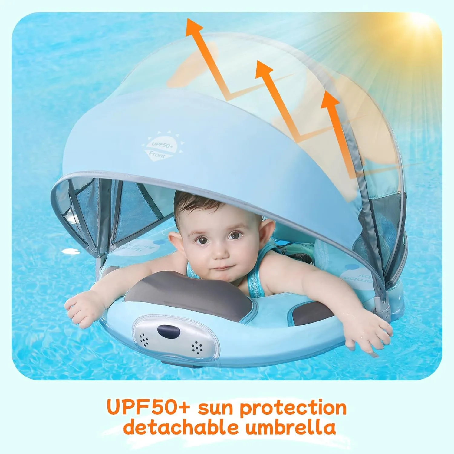 Mambobaby Float with Canopy and Tail New Upgraded Non-Inflatable Baby Pool Float Mambo Float Swim Trainer Solid Infant Swim Float Adjustable Pearl Foam Baby Swim Ring
