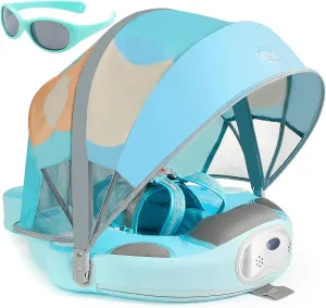 Mambobaby Float with Canopy and Tail New Upgraded Non-Inflatable Baby Pool Float Mambo Float Swim Trainer Solid Infant Swim Float Adjustable Pearl Foam Baby Swim Ring