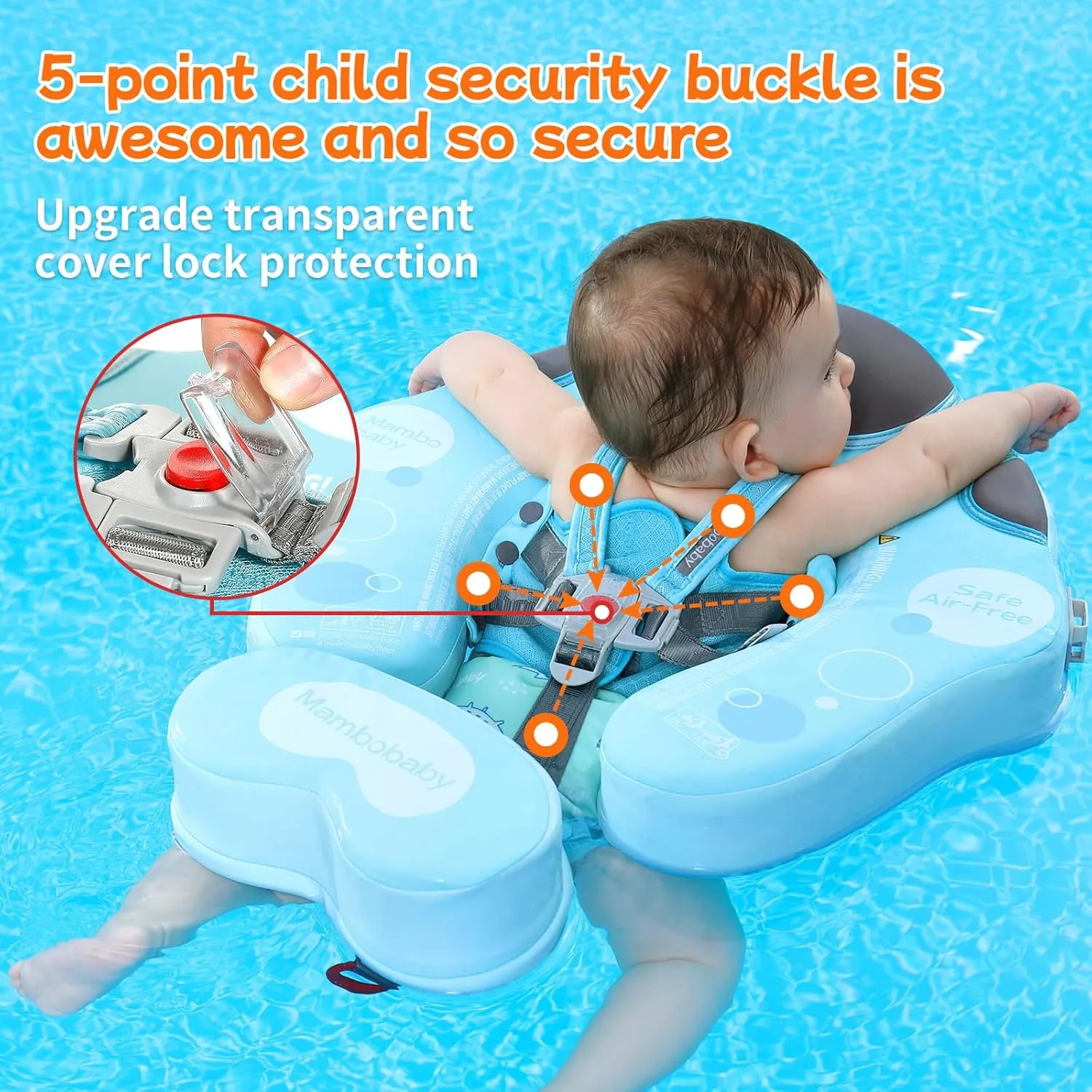 Mambobaby Float with Canopy and Tail New Upgraded Non-Inflatable Baby Pool Float Mambo Float Swim Trainer Solid Infant Swim Float Adjustable Pearl Foam Baby Swim Ring