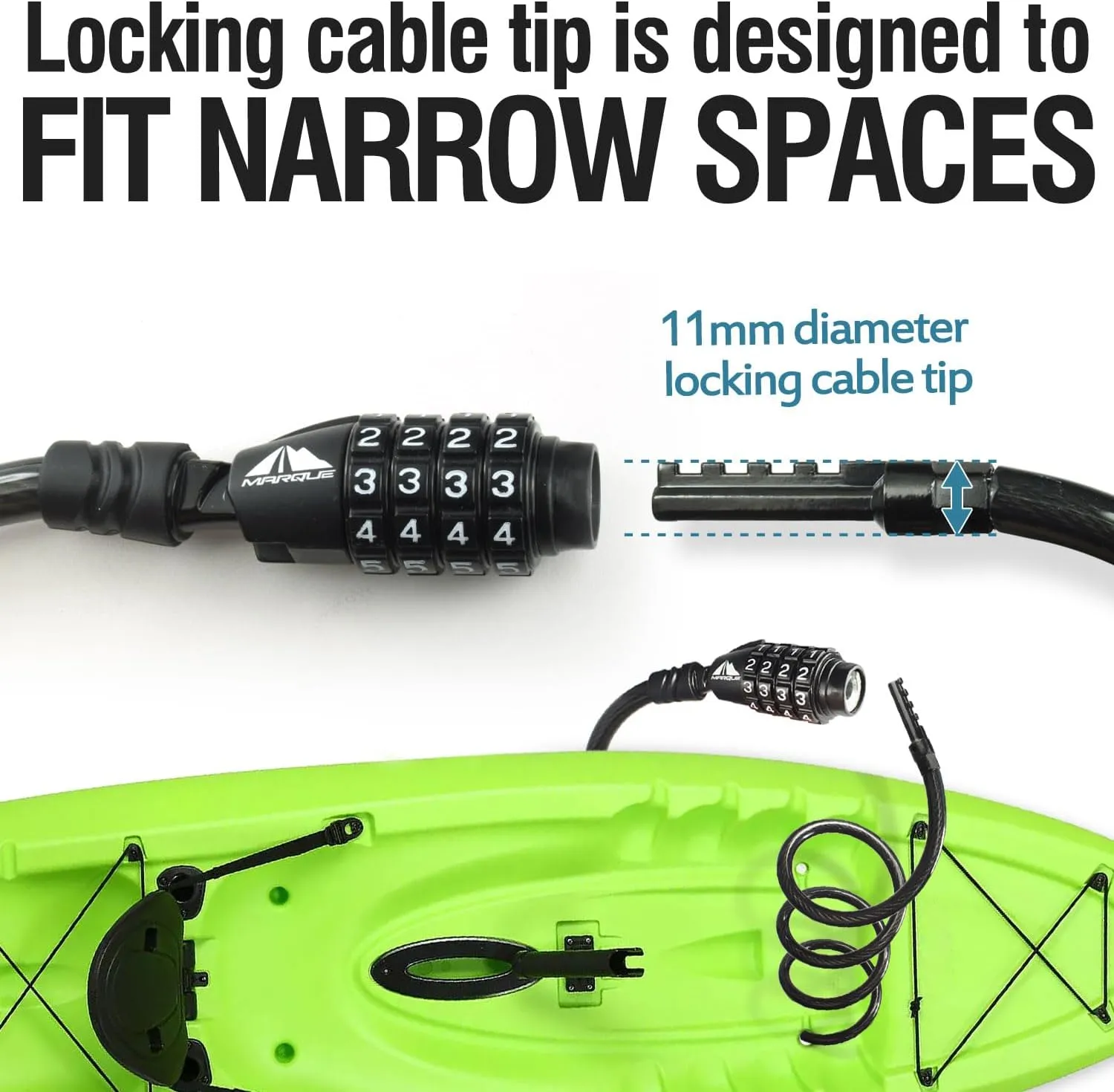 MARQUE Combination Bike Lock Cable- 3/8 inch (5FT, 10FT, 15FT, 25FT) Resettable Combination Lock, Anti-Theft Coiled Secutiry Cable for Bicycles, Kayaks, Paddle Boards, Gates and Outdoor Gear (15 FT)