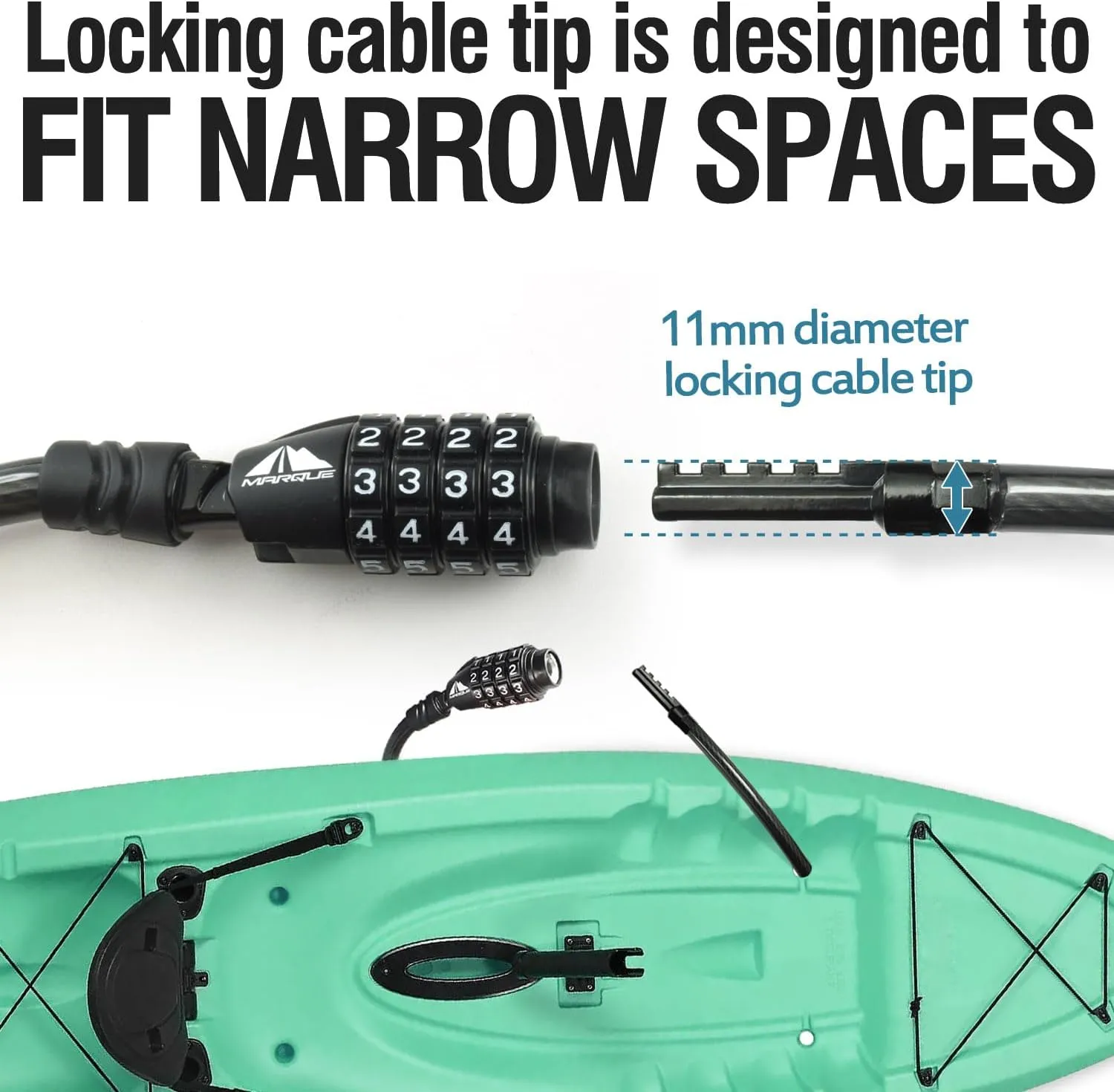 MARQUE Straight Combination Bike Lock Cable - 3/8 inch (5FT, 10FT, 15FT, 25FT) Resettable Combination Lock, Anti-Theft Security Cable for Bicycles, Kayaks, Paddle Boards and Outdoor Gear (10 FT)
