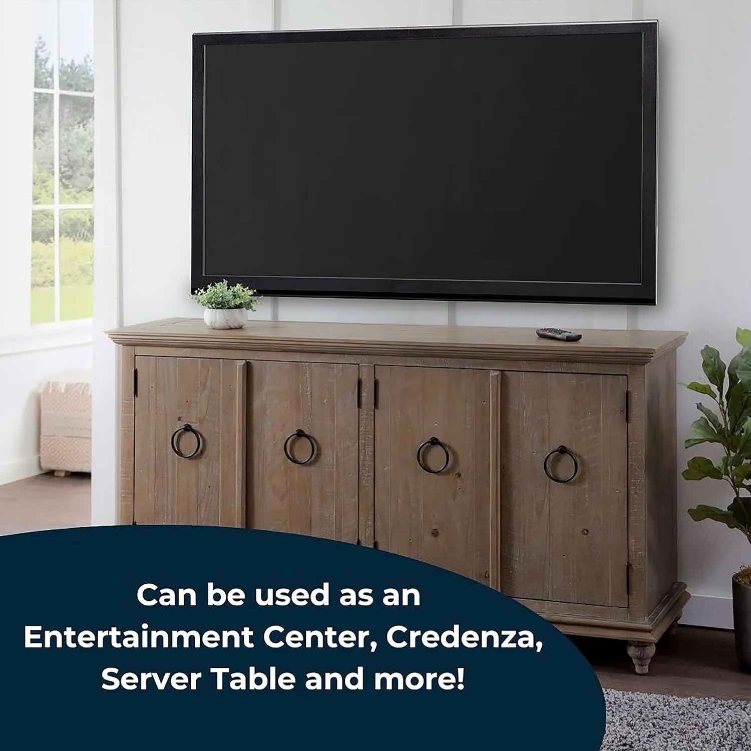 Martin Svensson Home Garden District TV Stand Credenza 100% Solid Wood, Driftwood Brown