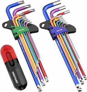 MAXPOWER Allen Wrenches Set, 18-piece Metric Ball End Hex Key Set & Torx Star Allen Keys, Long Arm Wrench with Extra T-Handle for Home Maintenance and DIY
