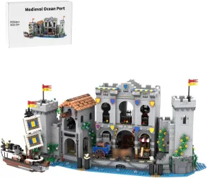 Medieval Castle Building Set, 3564PCS Medieval Ocean Port MOC Modular House Architecture Building-Bricks Model, Collectible Display Set for Adults and Teen, MOC-180113