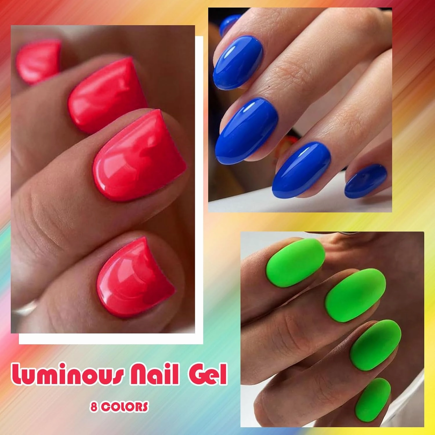 MEET ACROSS Glow in the Dark Gel Nail Polish Set, 12 Pcs Halloween Neon Hot Pink Yellow Orange Bright Luminous Gel Polish Set Fluorescent Glow in Dark Effect Soak Off Nail Polish Kit for Party Nails