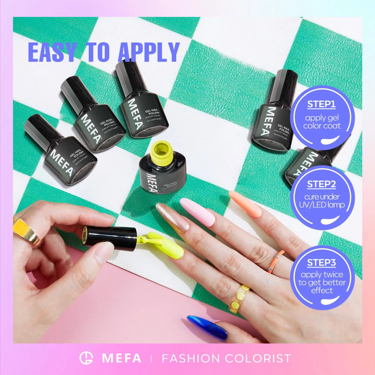 MEFA 23 PCS Gel Nail Polish Set, 20 Colors Neon Gel Polish Summer Gel Nail Polish Colors Bright Yellow Hot Pink Navy Blue Green Nails Gel Nail Gifts for Women Girl DIY Salon Home Manicure