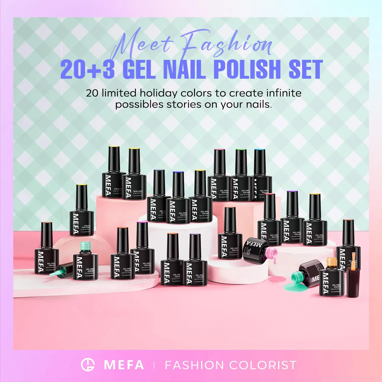 MEFA 23 PCS Gel Nail Polish Set, 20 Colors Neon Gel Polish Summer Gel Nail Polish Colors Bright Yellow Hot Pink Navy Blue Green Nails Gel Nail Gifts for Women Girl DIY Salon Home Manicure
