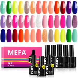 MEFA 23 PCS Gel Nail Polish Set, 20 Colors Neon Gel Polish Summer Gel Nail Polish Colors Bright Yellow Hot Pink Navy Blue Green Nails Gel Nail Gifts for Women Girl DIY Salon Home Manicure