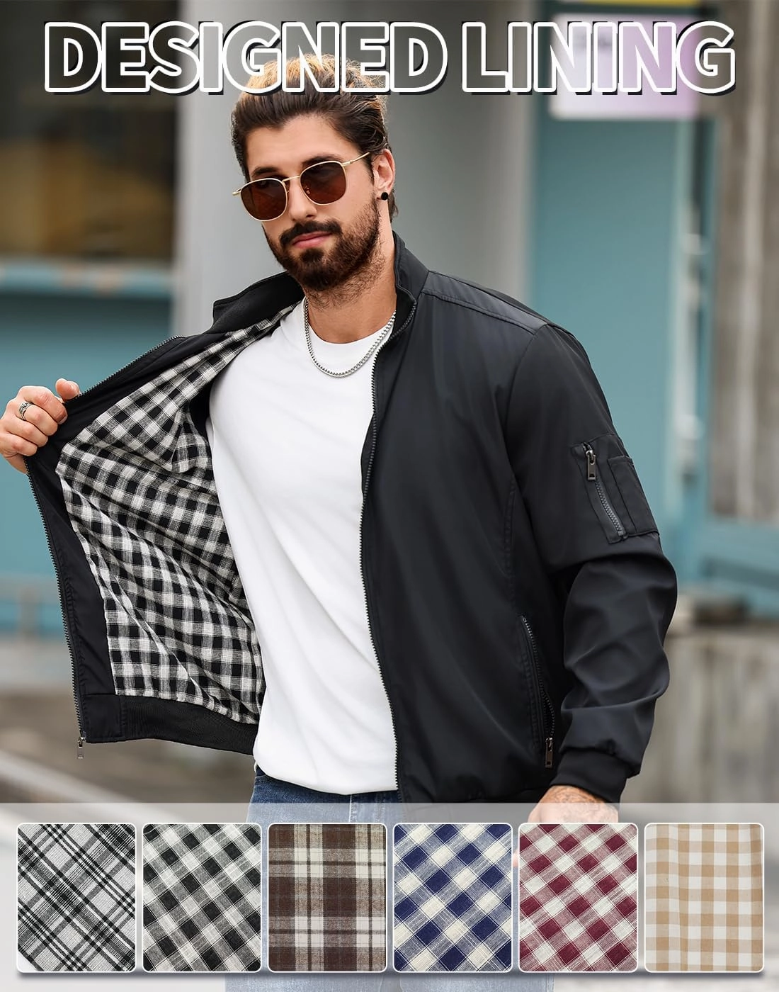 Men's Bomber Jacket Lightweight Casual Windbreaker Jackets Zip Up Coat