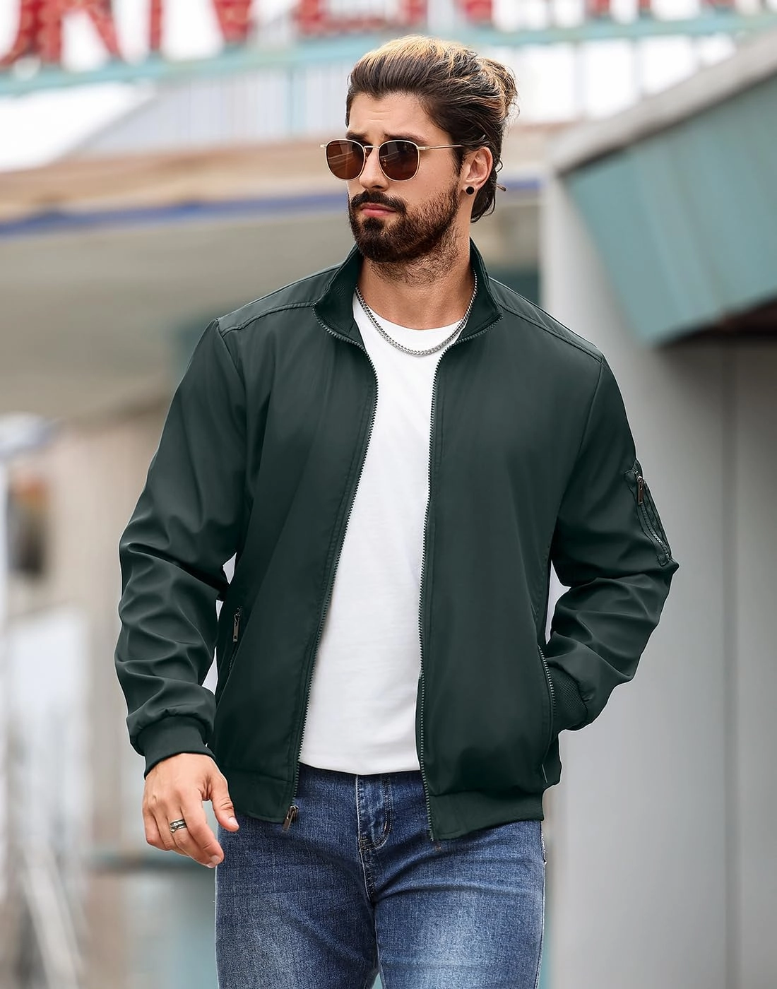 Men's Bomber Jacket Lightweight Casual Windbreaker Jackets Zip Up Coat