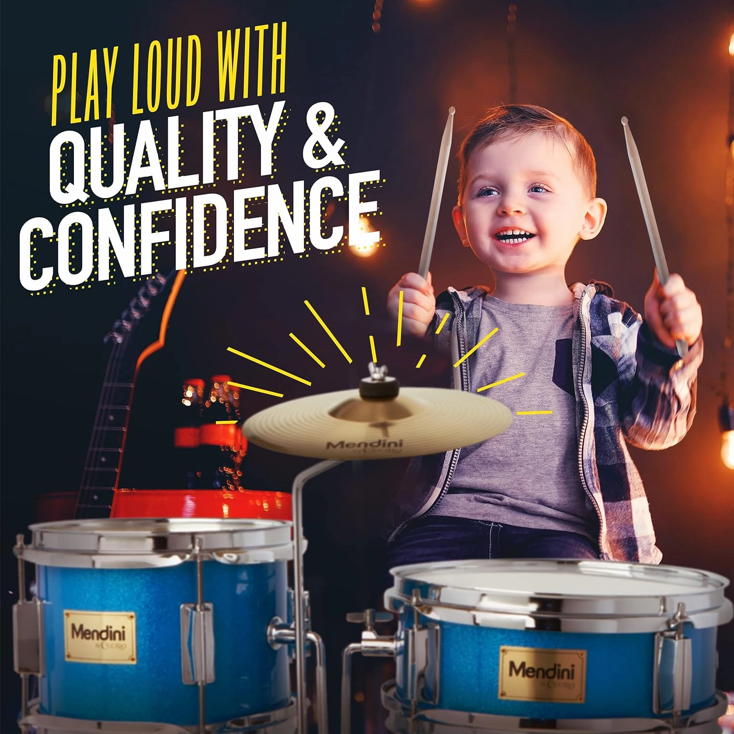 Mendini By Cecilio Kids Drum Set, 3 Piece Junior Drum Set for Beginners with Bass Tom Snare Drum, 13 inch Drum Kit with Snare, Cymbal, Drumsticks, Adjustable Seat (Sky Blue)