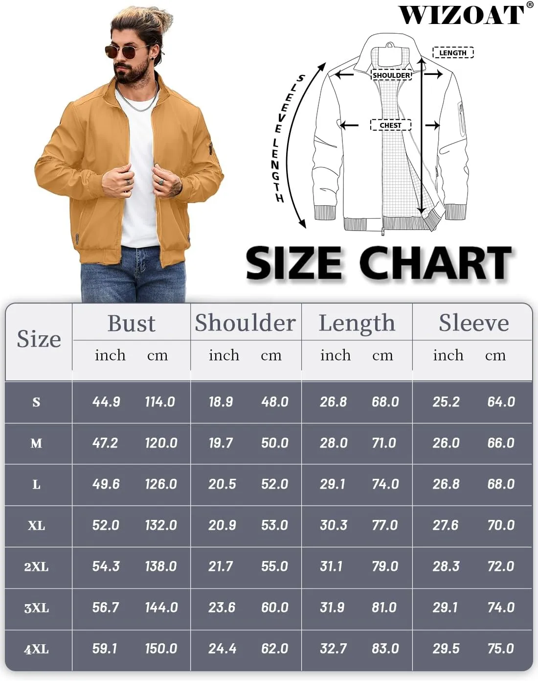 Men's Bomber Jacket Lightweight Casual Windbreaker Jackets Zip Up Coat