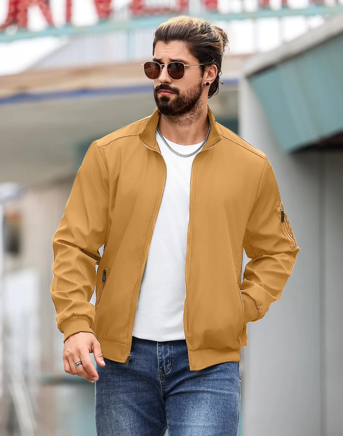 Men's Bomber Jacket Lightweight Casual Windbreaker Jackets Zip Up Coat