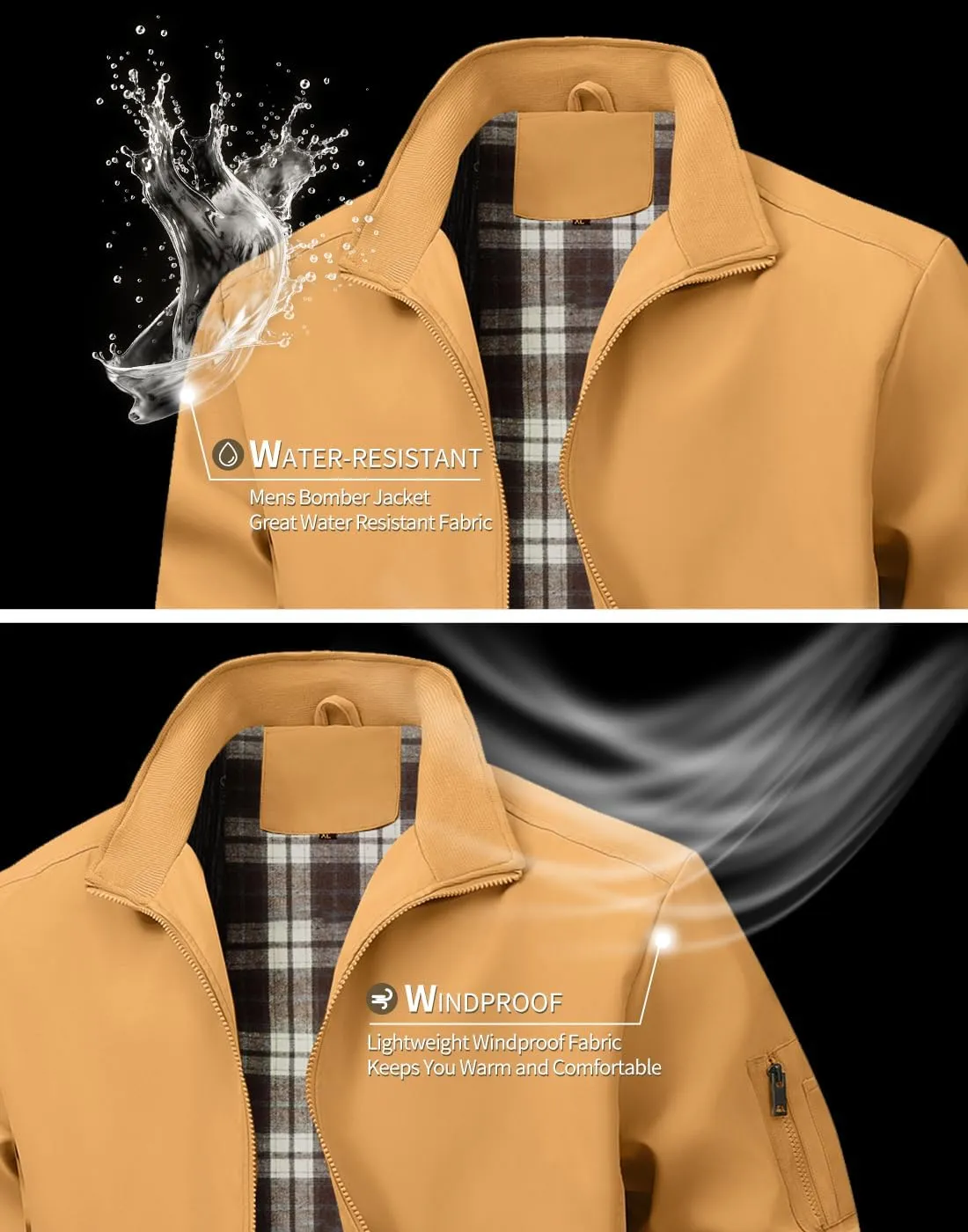 Men's Bomber Jacket Lightweight Casual Windbreaker Jackets Zip Up Coat