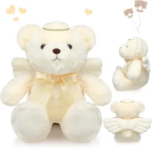Meooeck HyDren Angel Bear Stuffed Animal Plush Toy with Wings and Halo 13.8 Inch Sympathy Gift for Kids Boys Girls Angel Stuffed Animal for Baby Shower Birthday Baptism Christening Gift