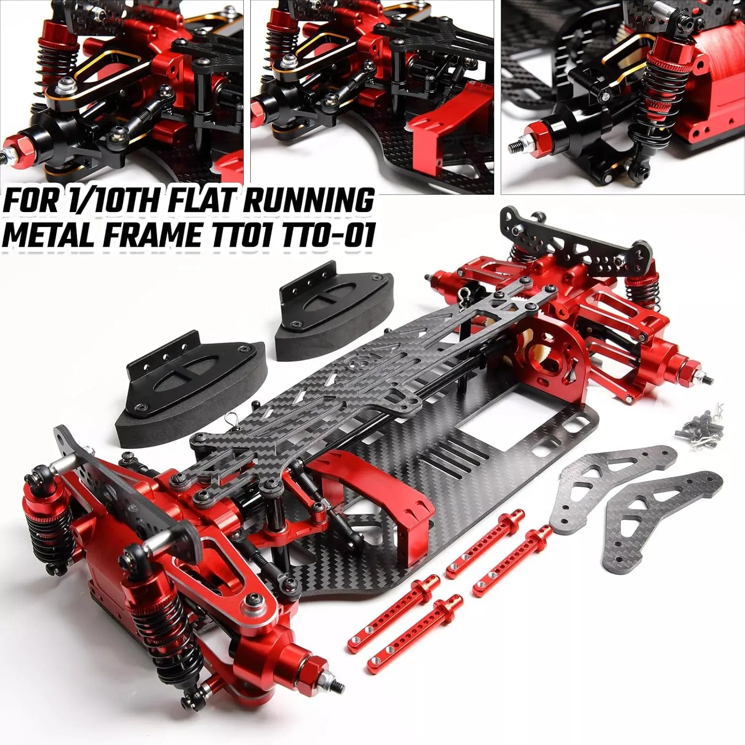 Metal Carbon Fiber Shaft Drive for 1/10 TT01, Car Chassis Frame Body Kit for RC Car(red)