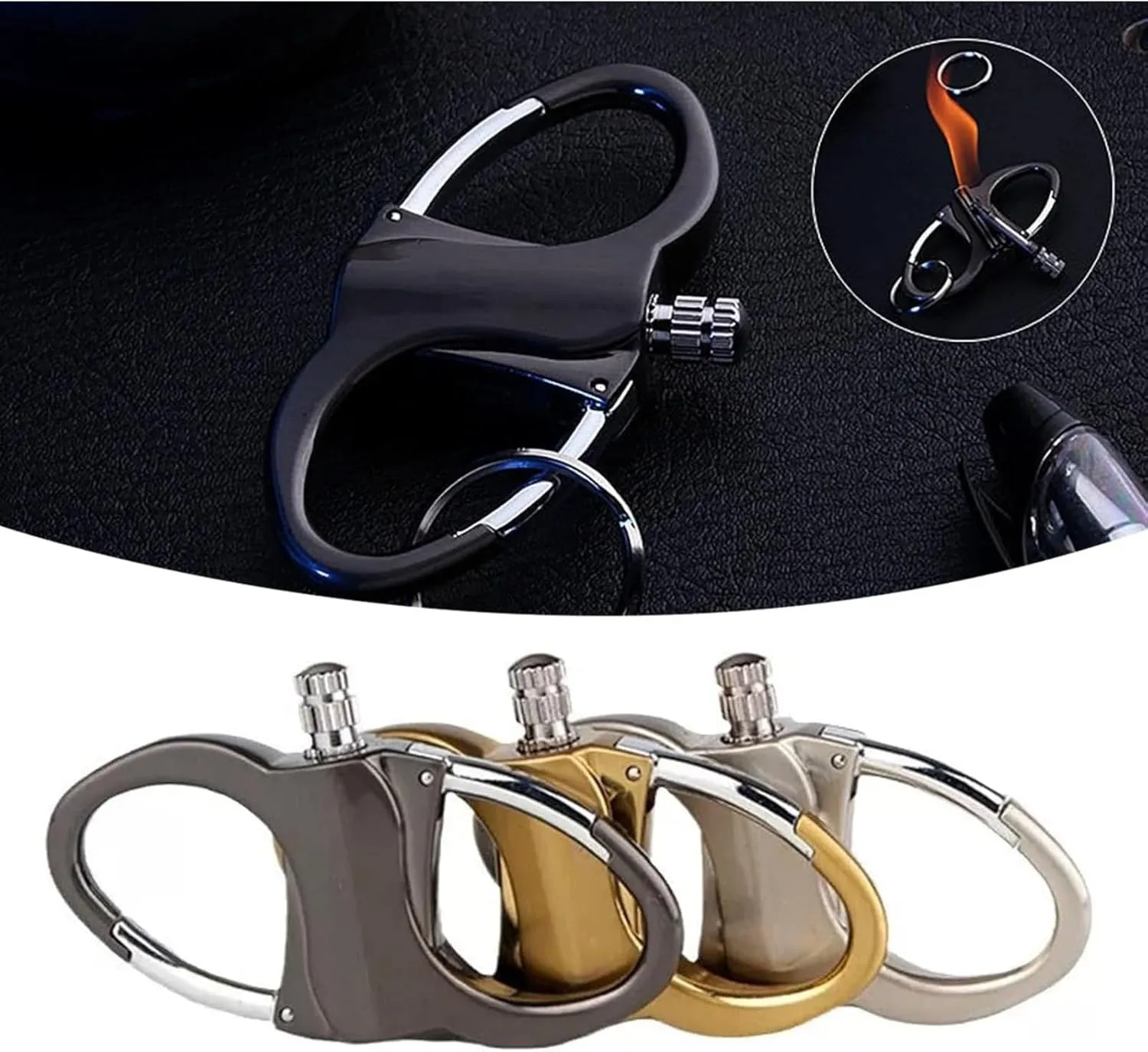 Metal Lighter, New 2025 Lighter Keychain, Ignition Key Ring, Permanent Match Keychain, Novelty Metal Match, Outdoor Car & Home Mini Waterproof (Black Black)