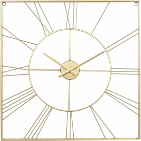 Metal Open Frame Square Wall Clock, Battery Operated with Large Roman Numerals, Suitable for Home Decoration(Gold)