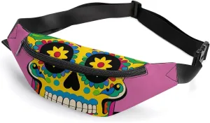 Mexican Colourful Skull Belt Bag with Adjustable Strap, Lightweight Travel Crossbody Bags, Hands-Free Mini Fanny Packs in Running Gym