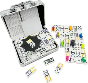 Mexican Train Dominoes Set, Double 12 Domine Set for Adults and Family, Classic 91 Tiles Board Grame with Aluminym Case