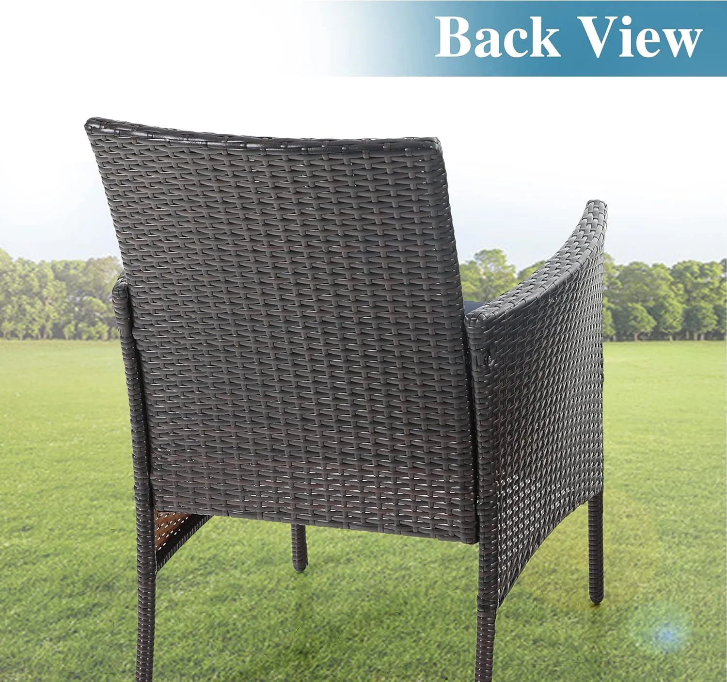 MFSTUDIO Patio Wicker Chair Sets of 6, Outdoor Patio Rattan Sofa Dining Chairs Set of 6 with Navy Removable Cushions, Armrests and Metal Frame, 330lbs, Backyard, Porch