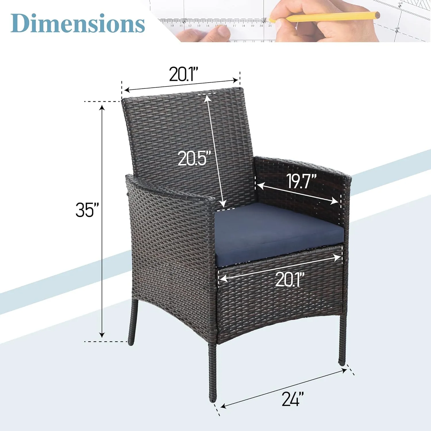 MFSTUDIO Patio Wicker Chair Sets of 6, Outdoor Patio Rattan Sofa Dining Chairs Set of 6 with Navy Removable Cushions, Armrests and Metal Frame, 330lbs, Backyard, Porch