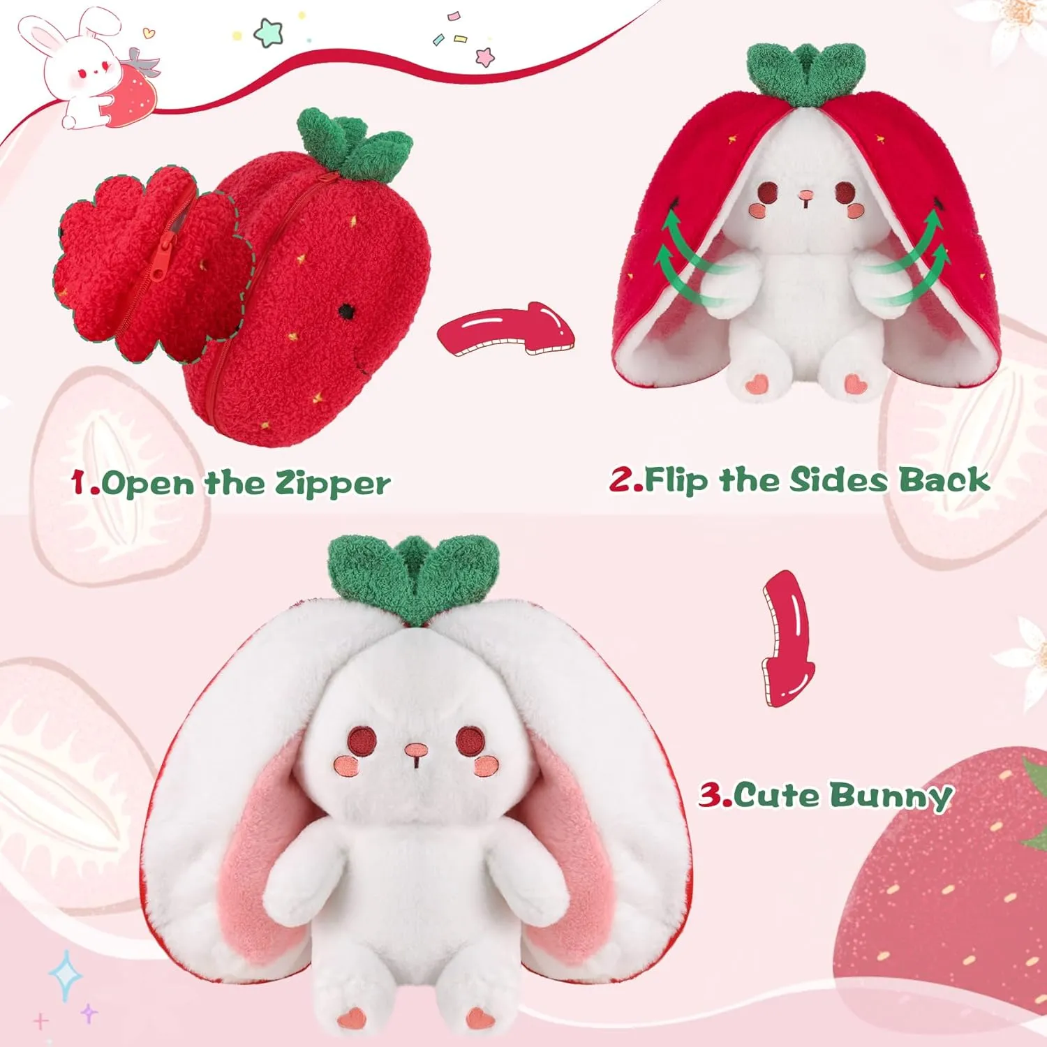 MIAODAM Strawberry Bunny Plush Toy-Soft Huggable Stuffed Animal for Babies, Kids & Collectors, Birthday Present & Nursery Decor 10inch