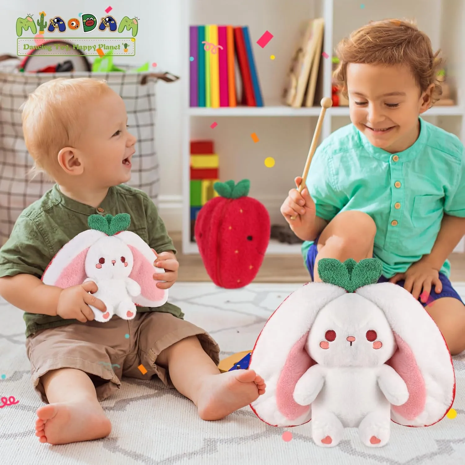 MIAODAM Strawberry Bunny Plush Toy-Soft Huggable Stuffed Animal for Babies, Kids & Collectors, Birthday Present & Nursery Decor 10inch