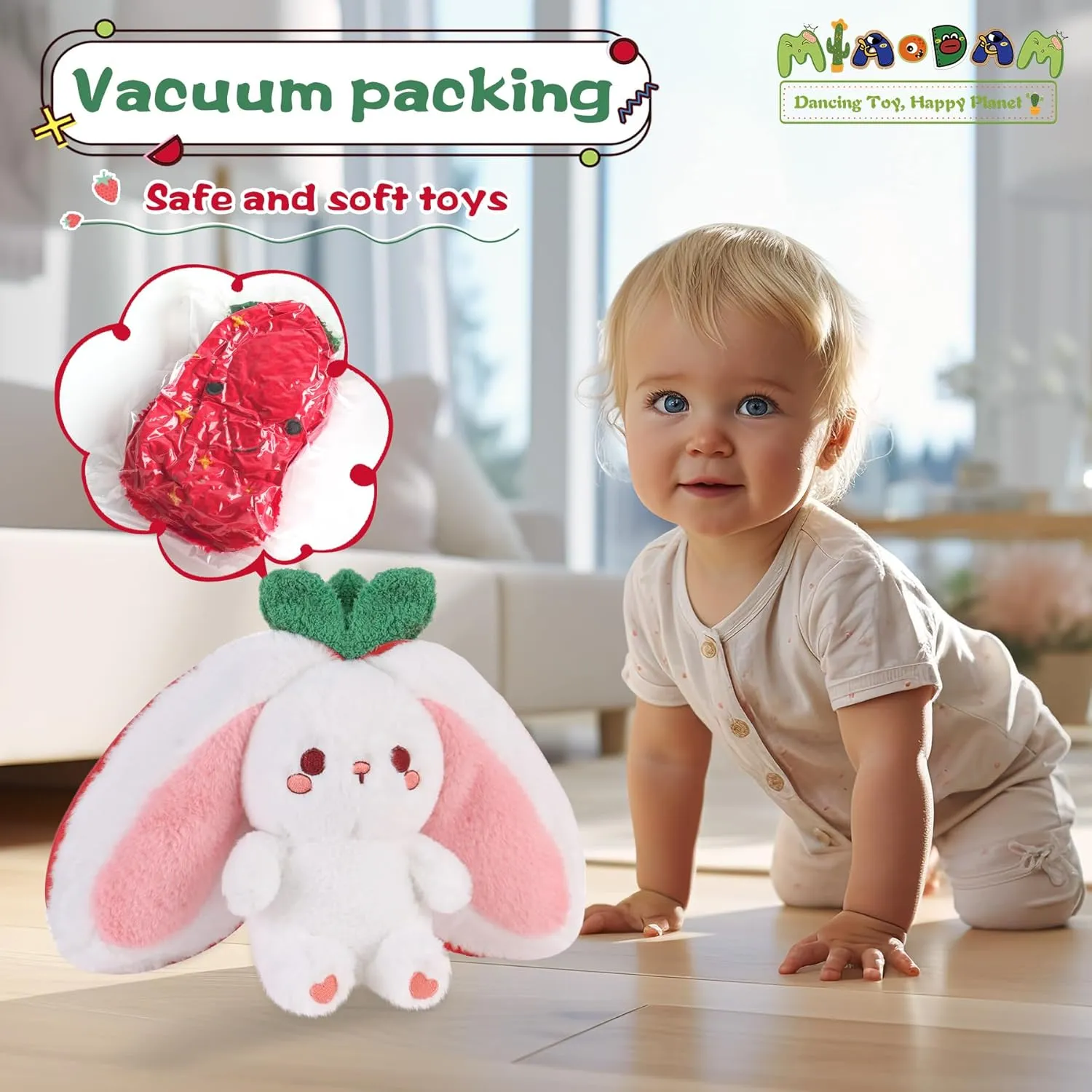 MIAODAM Strawberry Bunny Plush Toy-Soft Huggable Stuffed Animal for Babies, Kids & Collectors, Birthday Present & Nursery Decor 10inch