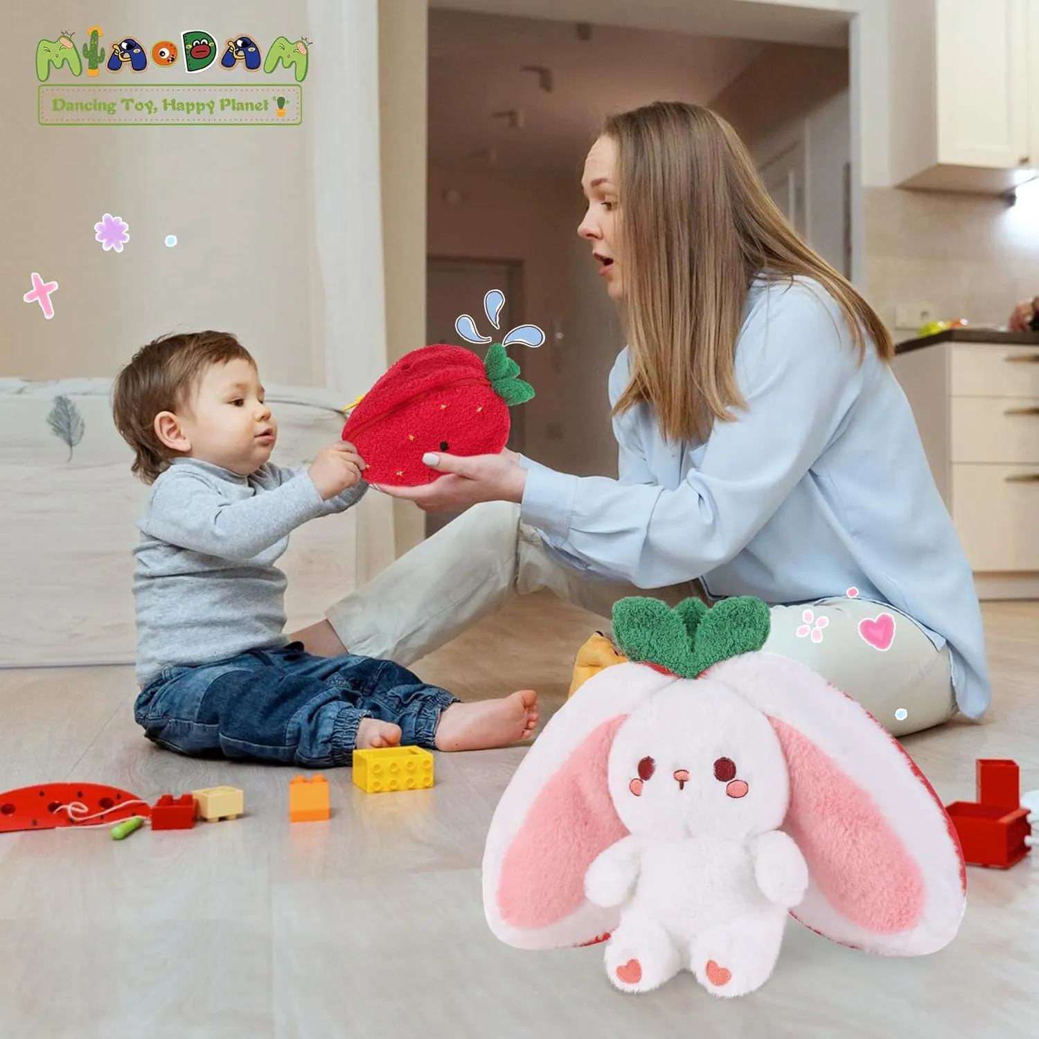 MIAODAM Strawberry Bunny Plush Toy-Soft Huggable Stuffed Animal for Babies, Kids & Collectors, Birthday Present & Nursery Decor 10inch