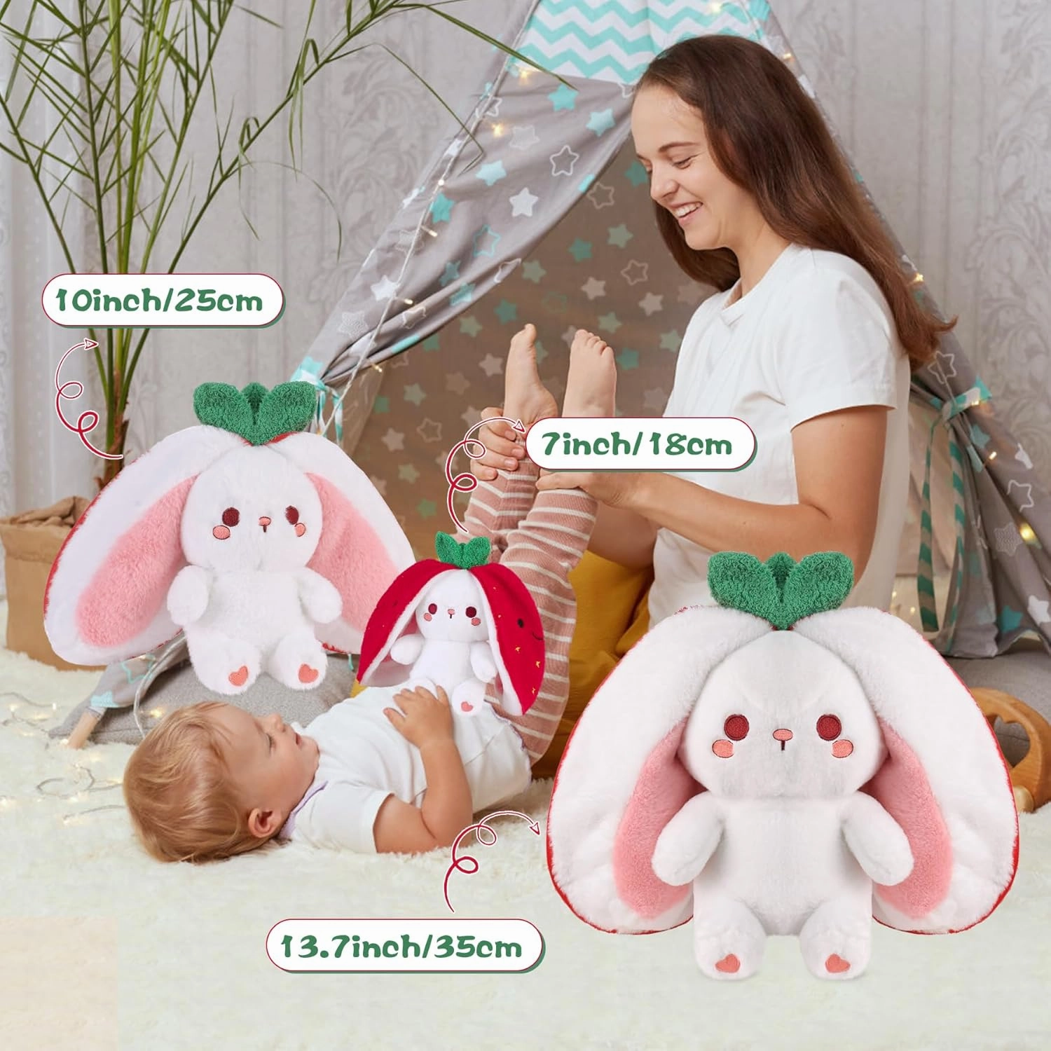 MIAODAM Strawberry Bunny Plush Toy-Soft Huggable Stuffed Animal for Babies, Kids & Collectors, Birthday Present & Nursery Decor 7inch