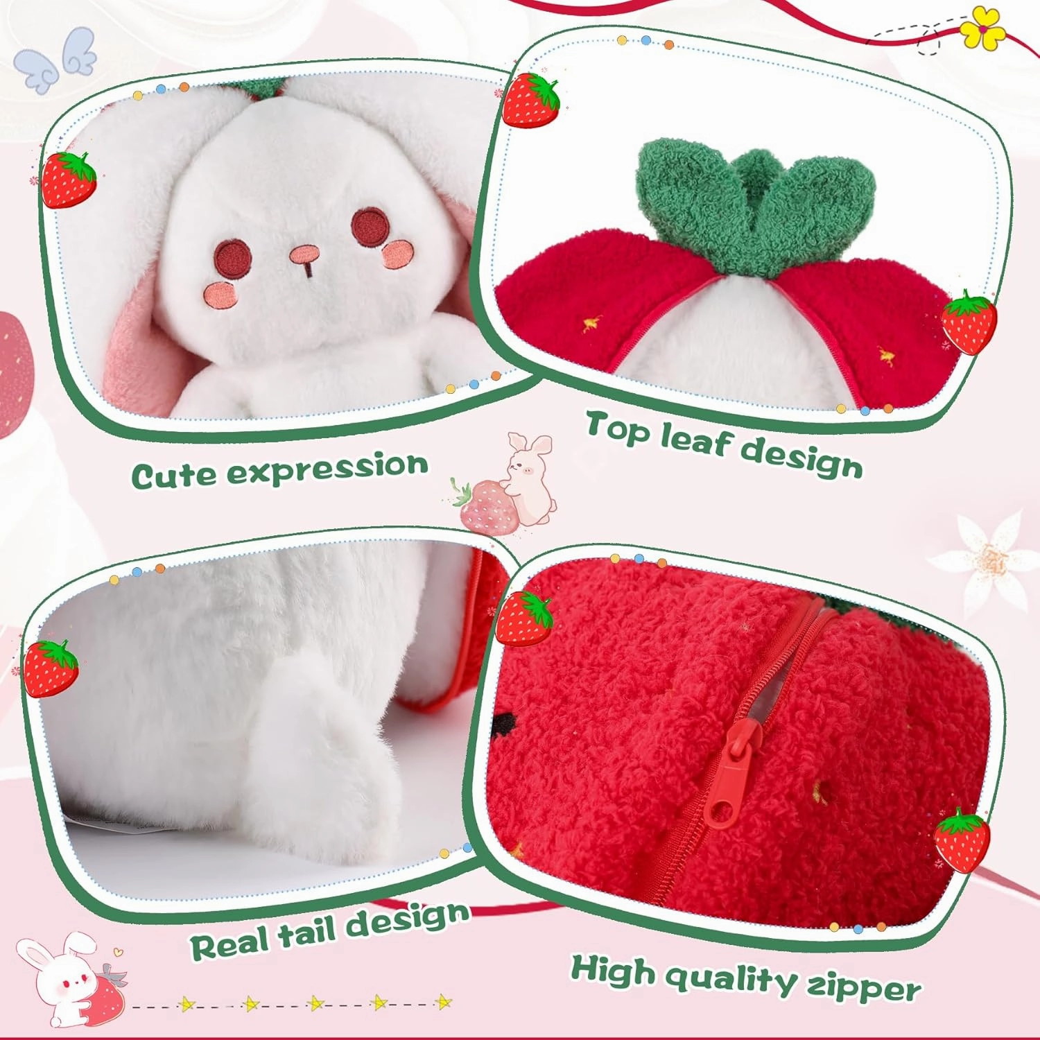 MIAODAM Strawberry Bunny Plush Toy-Soft Huggable Stuffed Animal for Babies, Kids & Collectors, Birthday Present & Nursery Decor 7inch