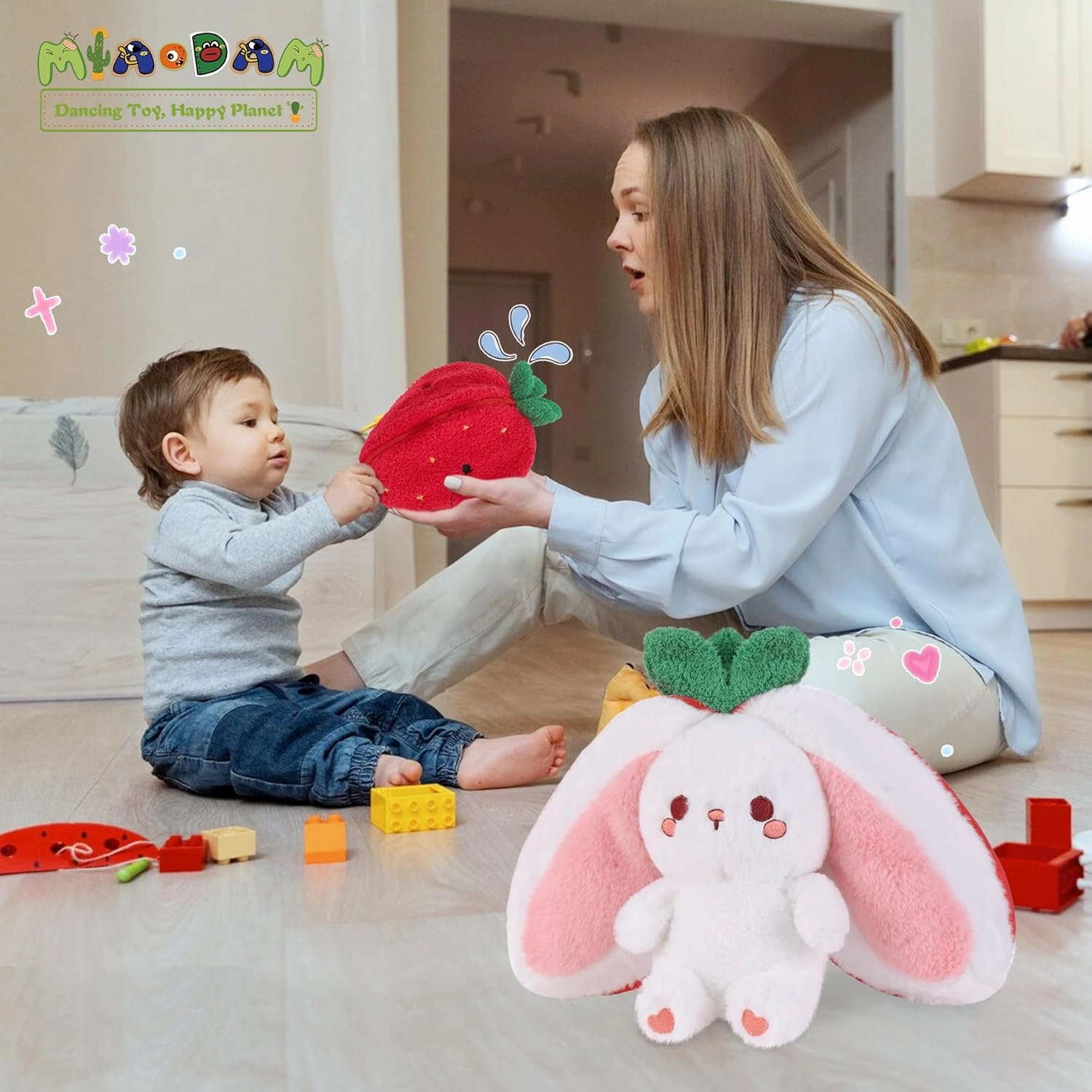 MIAODAM Strawberry Bunny Plush Toy-Soft Huggable Stuffed Animal for Babies, Kids & Collectors, Birthday Present & Nursery Decor 7inch