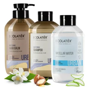 Micellar Water for Sensitive Skin, Restoring Hair Shampoo & Balm - Aloe Vera & Argana - Makeup Remover, Hair Repair, Hydrating & Nourishing for All Hair & Skin Types